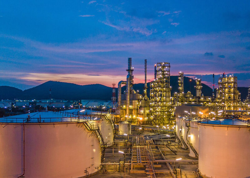 Night view of fuel refinery field area