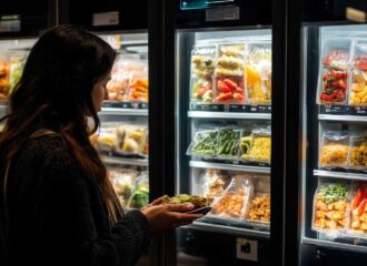 Young woman viewing healthy product in a c-store, convenience store