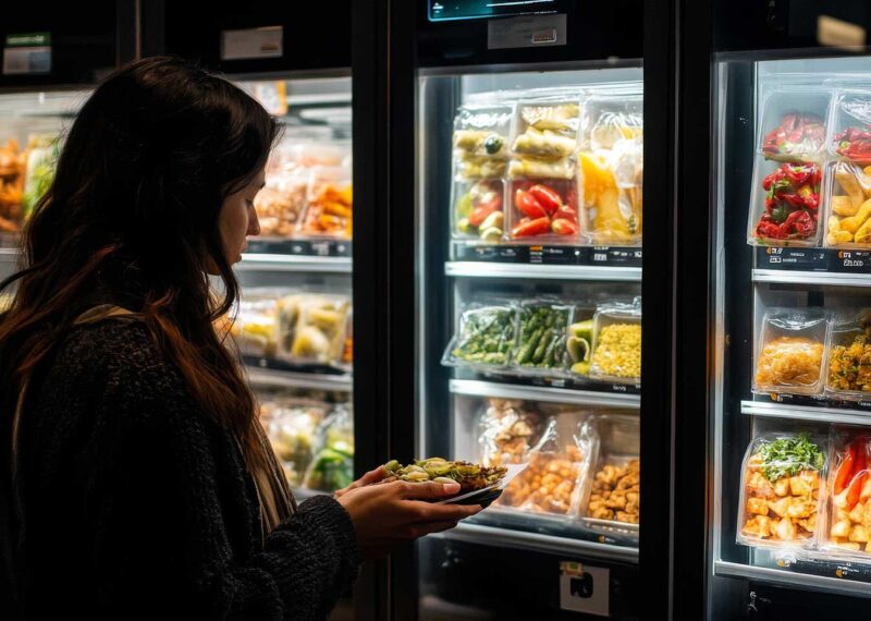 Young woman viewing healthy product in a c-store, convenience store
