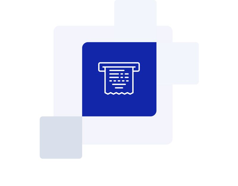 Printed receipt on blue background statistical graphic icon.