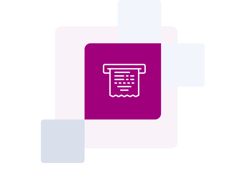 Receipt printing against purple background statistical graphic icon.