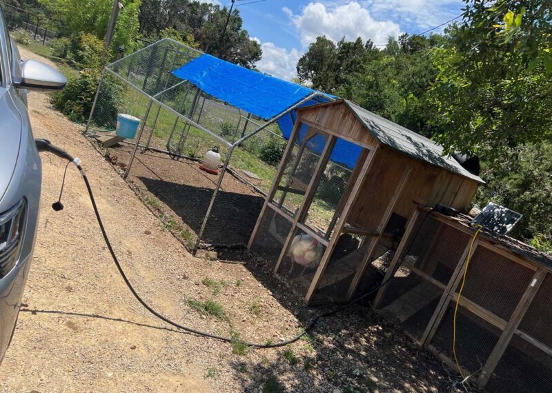 Charging an EV car from solar panel mounted on chicken coop