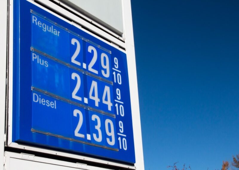 Gas prices on a sign board