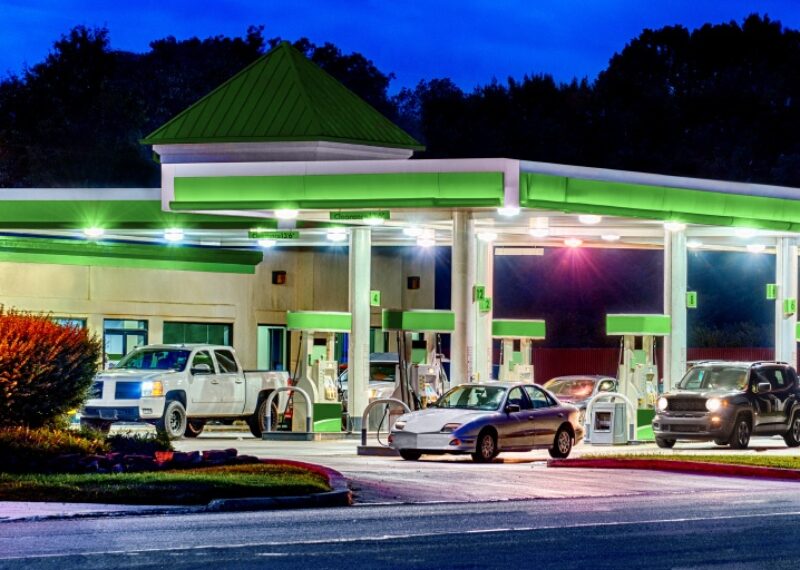 Vehicles at a gas station