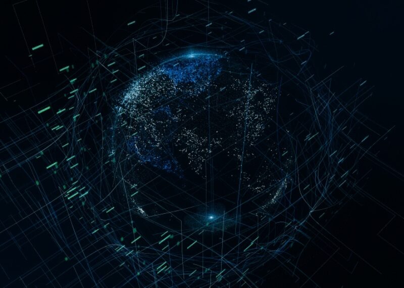 Drawing of Earth with data visual representation overlay
