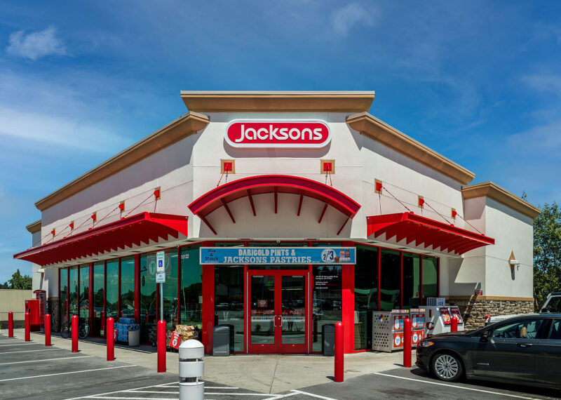 Exterior of Jacksons Food Stores convenience store