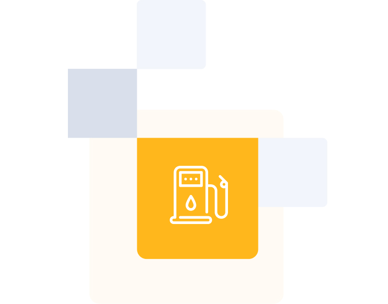 Gas pump on orange background statistical graphic icon.