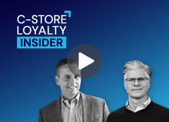 C-Store Loyalty Insider graphic featuring Mike Melson and Don Frieden against a blue gradient background with a video play button