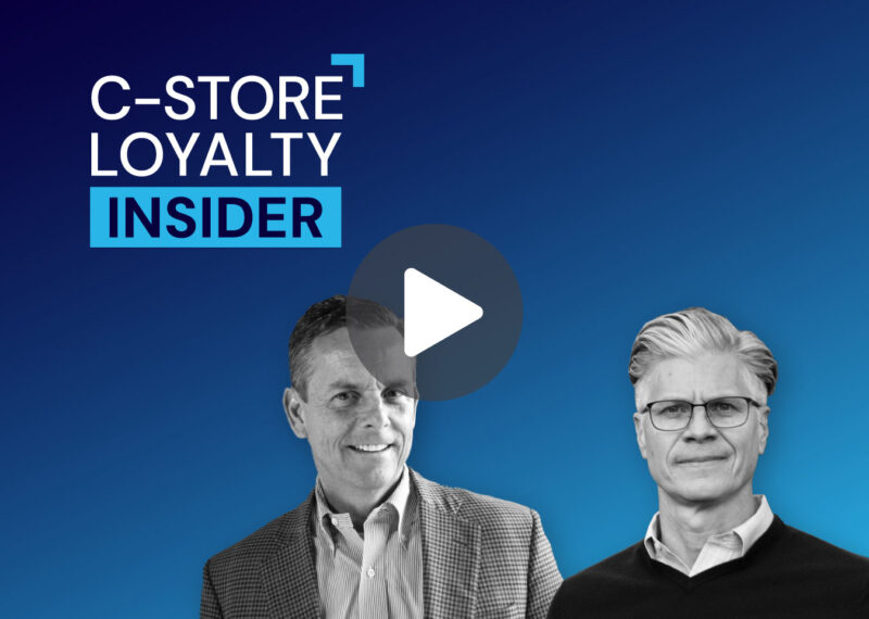 C-Store Loyalty Insider graphic featuring Mike Melson and Don Frieden against a blue gradient background with a video play button