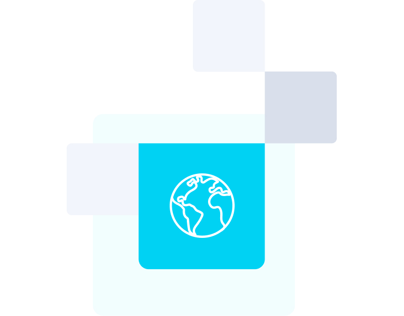 Globe icon on blue background statistical graphic icon.