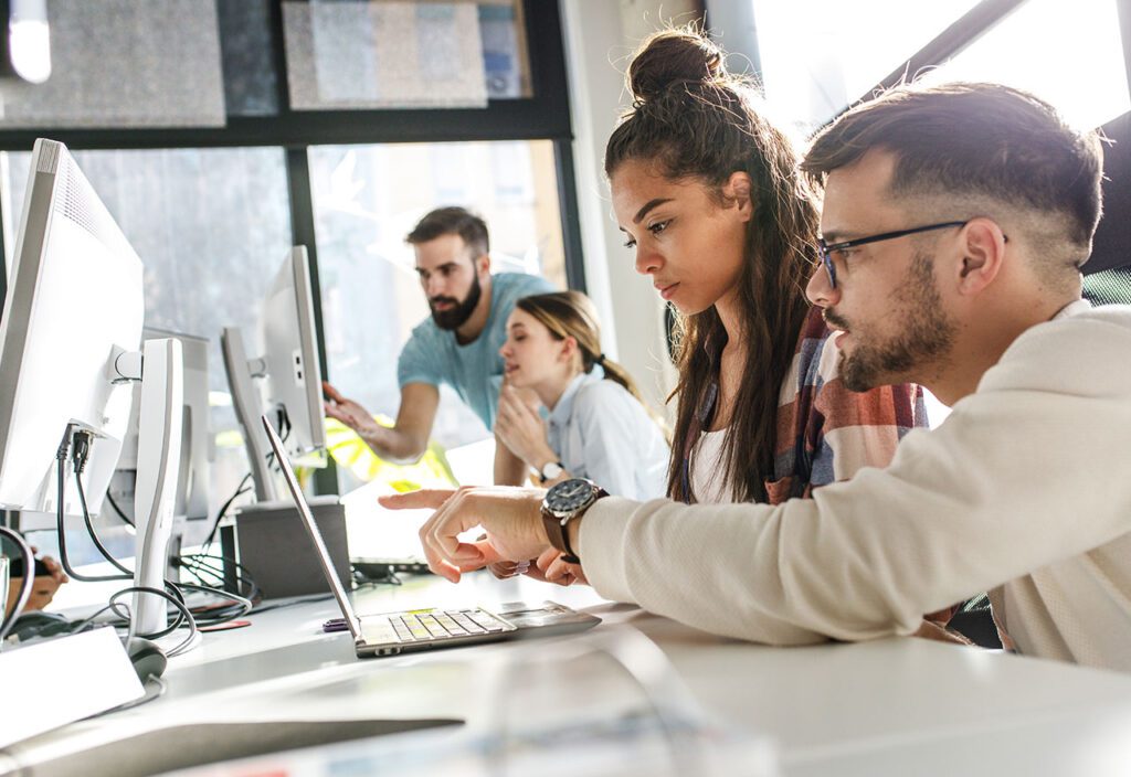 Group of team workers and programmers starting a new project.