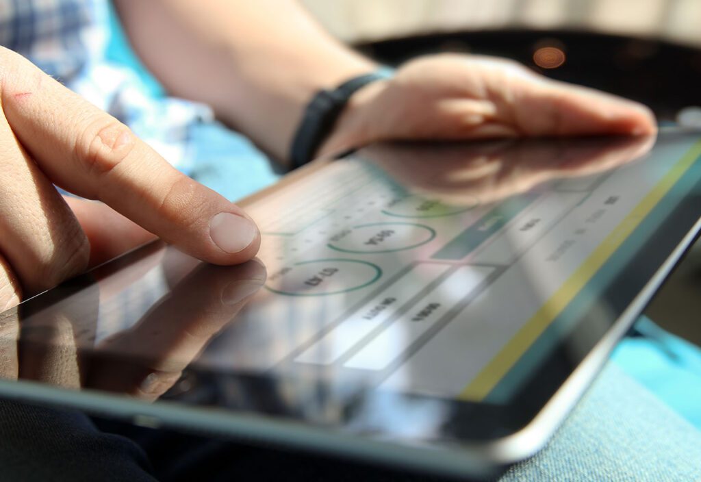 Truck driver working with electronic logbook