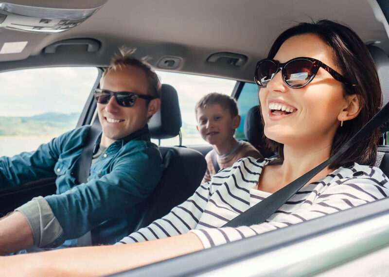 Family driving on Thanksgiving