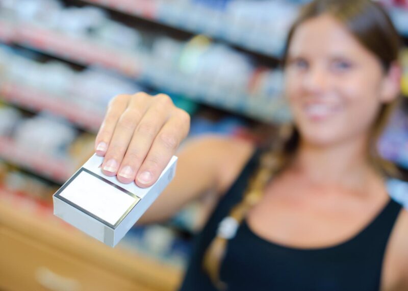 Woman purchasing cigarettes