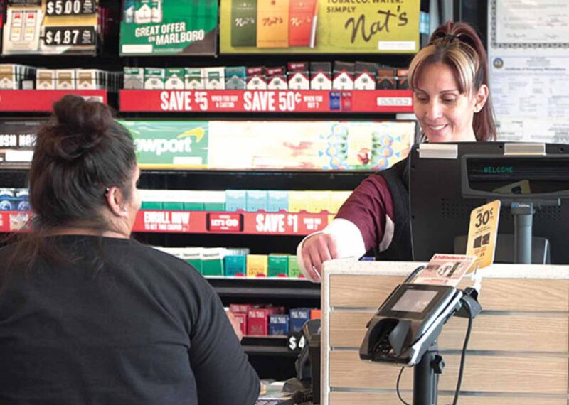 Woman interactive with customer