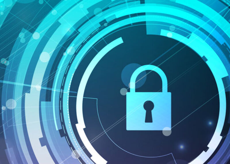 icon of a blue lock with digital lines around it