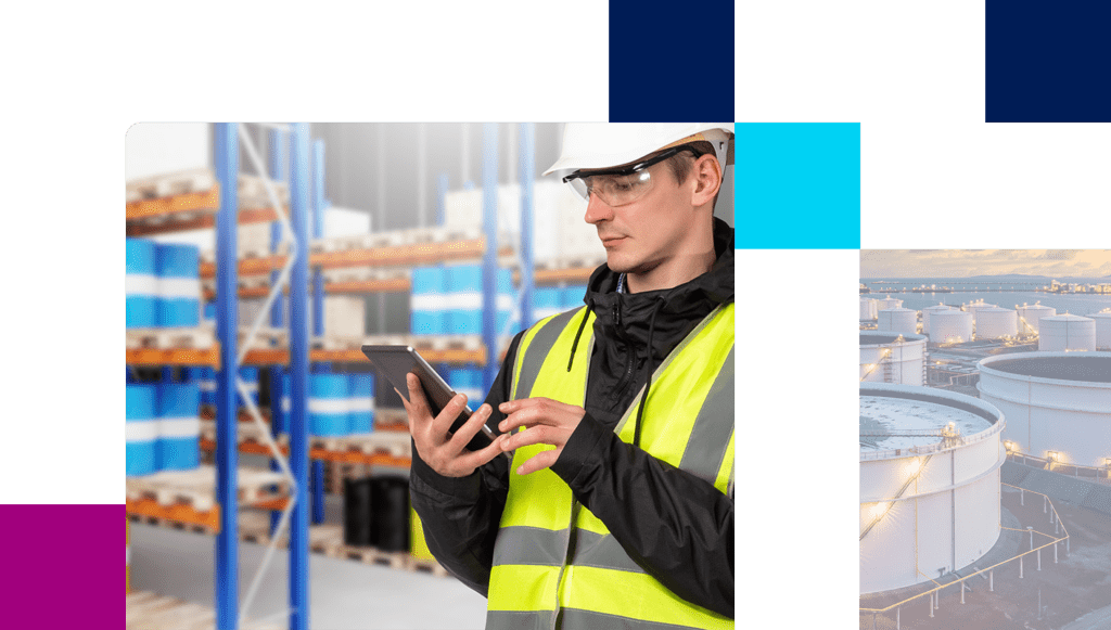 Storekeeper with an electronic tablet in his hands. 