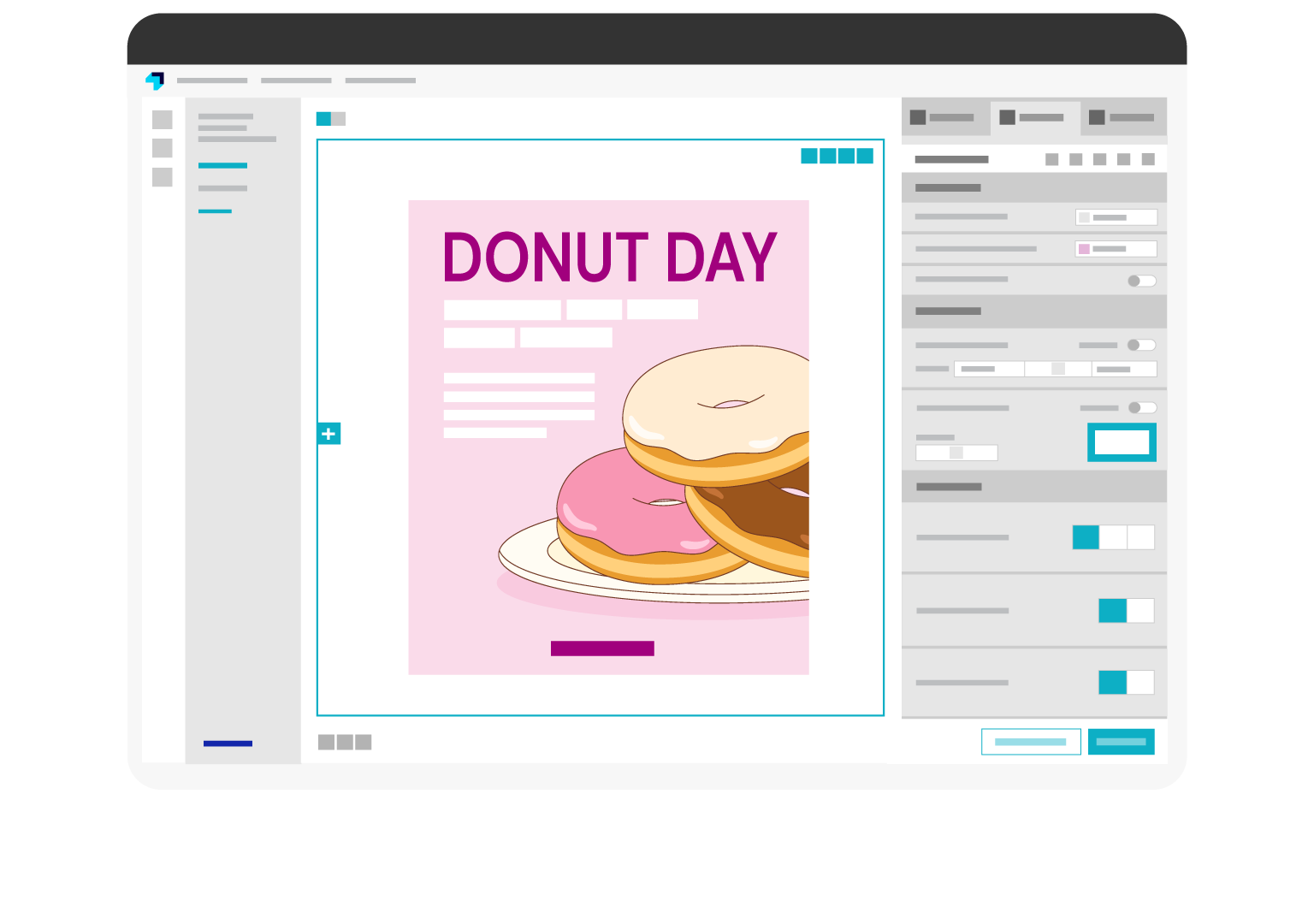 PDI Experience Designer interface for creating loyalty-integrated marketing campaigns for convenience retail, showcasing Donut Day promotion template.